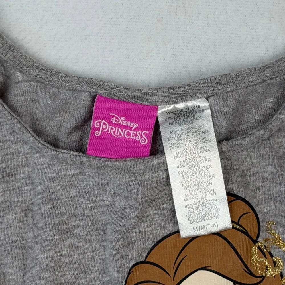 Disney Princess Belle Dress Kids Girls M 7-8 Grey Yellow High-Low Rose Mesh